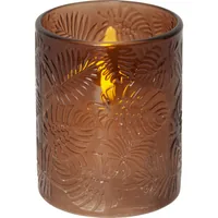 Star Trading LED-Kerze Pillar Flamme Leaf, Ø 10 x 12.5 cm, Braun - Betriebsart: Batteriebetrieb - Fernbedienung: Nein - Aussenanwendung: Nein - Höhe: 12.5 cm - Timerfunktion: Ja - Set: Nein