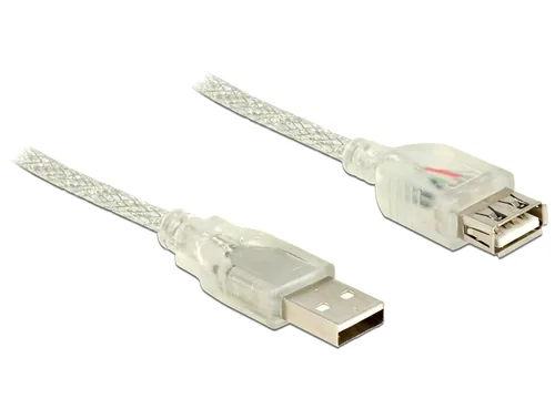 Delock USB 2.0-Verlängerungskabel  USB A - USB A 1 m - Kabeltyp: Verlängerungskabel - Detailfarbe: Transparent - USB Standard: 2.0 (480 Mbps) - Länge: 1 m - USB Anschluss 2 (Endgerät): USB A - Geschlecht Anschluss 2 (Endgerät): Female (Buchse)