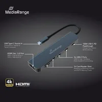 MediaRange USB Type-C 6-in-1 multiport adapter, silver