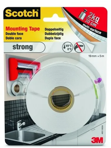 3M Innenmontageband 19 mm x 5 m, Weiss - Breite: 19 mm - Länge: 5 m - Verpackungseinheit: 1 Stück - Detailfarbe: Weiss - Klebehaftung: Stark - Art: Montageband