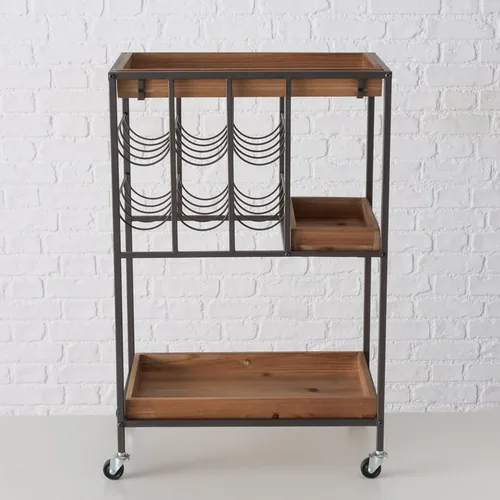 Boltze Bartrolley Minola 78 x 30 x 50 cm, Schwarz/Nature - Tiefe: 50 cm - Breite: 30 cm - Höhe: 78 cm - Detailmaterial: Eisen - Mitteldichte Holzfaserplatte (MDF) - Grundmaterial: Holz - Metall