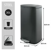 spirella Treteimer Poubelle Akira Matt 30 l, Grau - Anzahl Behälter: 1 - Detailfarbe: Grau - Form: Eckig - Fassungsvermögen: 30 l - Material: Stahl
