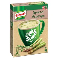 Knorr Quick Soup Spargel 3 Portionen - Produkttyp: Instantsuppen - Nährwertangabe pro: 100 ml - Energiegehalt (in kj): 180 KJ - Energiegehalt (in kcal): 43 Kcal - Fett: 1.9 g - Gesättigte Fettsäuren: 1 g
