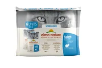 Almo Nature Nassfutter Sterilised Multipack 6 x 70 g - Tierbedürfnis: Gewichtskontrolle - Geschmacksrichtung: Fisch - Geflügel - Zertifikate: Keine Zertifizierung - Fleischsorte: Huhn - Kabeljau - Futtereigenschaft: Ohne künstliche Zusätze - Kastriert / S