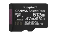 KINGSTON 512GB -  micSDXC -  Canvas -  Select -  Plus -  Gen3 -  150R -  A1 -  Single -  Pack -  w/o ADP
