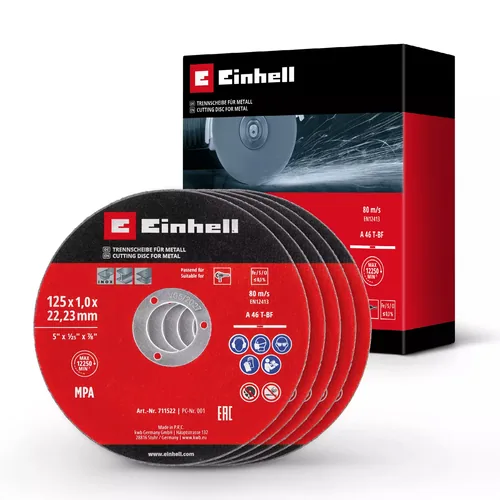 Einhell 5 Trennscheiben 125 mm - Zubehörtyp: Trennscheibe - Durchmesser: 125 mm - Für Material: Stahl - Edelstahl - Set: Ja