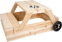 small foot Sandkasten mit Sitzgruppe und Matschtisch - Tiefe: 176 cm - Breite: 81 cm - Material: Holz - Kunststoff - Stoff - Höhe: 46 cm