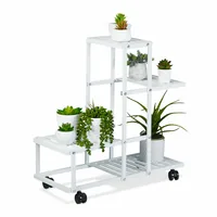 relaxdays Pflanzenständer mit Rollen 60.5 cm, Weiss - Detailfarbe: Weiss - Detailmaterial: Kunststoff - Grundmaterial: Kunststoff