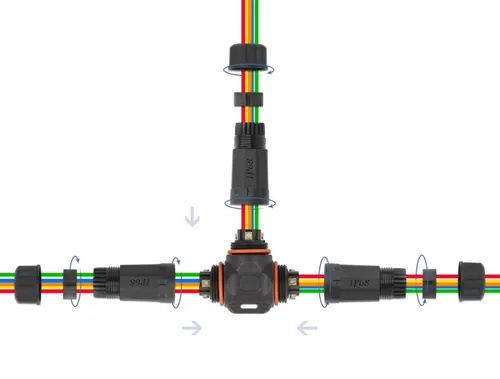 Delock Verbindungsmuffe IP68, T-Stück, 5 Pin, 4.5 - 7.5 mm schwarz - Breite: 25 mm - Länge: 114 mm - Tiefe: 25 mm - Schutzklasse: IP68 - Montage: Aufputz - E-Nr.: 999999999