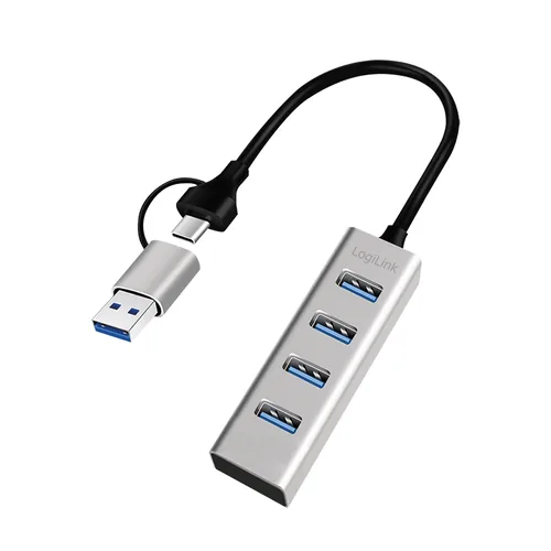 Logilink USB 3.0 HUB, 4x USB-A, 5 Gbits, silber