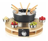 OHMEX Fondue-Rechaud OHM-FND-1060 16 Teile, Schwarz/Silber - Anzahl Personen: 8 - Materialtyp: Metall - Material: Holz - Edelstahl - Betriebsart: Netzbetrieb - Kompatible Kochfelder: Netzbetrieb - nicht für Kochfelder - Detailfarbe: Silber - Schwarz