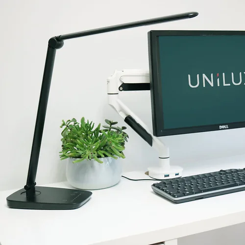 UNiLUX Schreibtischleuchte Twistled 1558 lm, Schwarz - Betriebsart: Kabel - Lampensockel: LED - Farbtemperatur Kelvin: 2700 bis 5600 K - Gesamtleistung: 14 W - Dimmbar: dimmbar - Zusätzliche Ausstattung: Tragbar