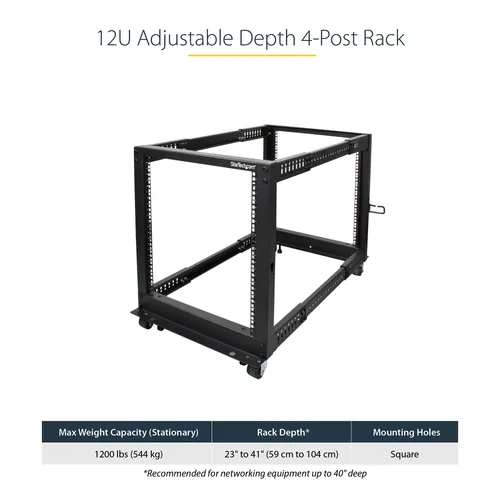 12U SERVER RACK - OPEN FRAME ADJUSTABLE DEPTH 4 POST RACK