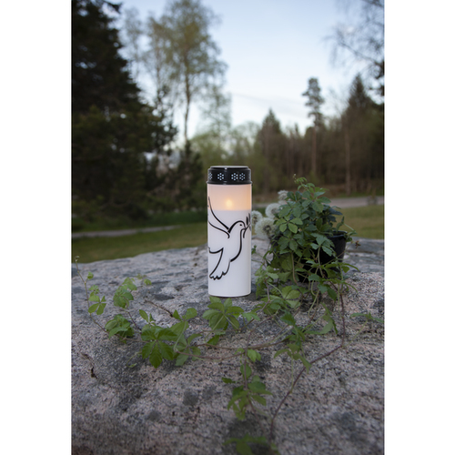 Star Trading LED Grabkerze Taube, Ø 7.5 x 20.5 cm, Weiss - Betriebsart: Batteriebetrieb - Akkubetrieb - Aussenanwendung: Ja - Höhe: 20.5 cm - Timerfunktion: Ja - Set: Nein - Leuchtenfarbe: Weiss