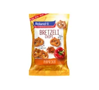 Roland Snacks Bretzeli Chips Paprika 180 g - Produkttyp: Bretzel - Nährwertangabe pro: 100 g - Energiegehalt (in kj): 1735 KJ - Energiegehalt (in kcal): 411 Kcal - Fett: 8.8 g - Gesättigte Fettsäuren: 0.8 g
