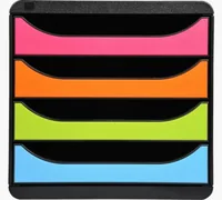 Exacompta Schubladenbox Big Box 4 Schubladen, Schwarz / Harlekin - Detailfarbe: Blau - Grün - Magenta - Orange - Schwarz - Material: Polystyrol (PS) - Anzahl Schubladen: 4