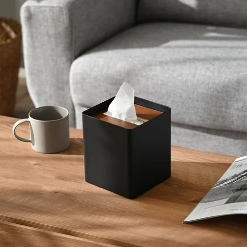Yamazaki Kosmetiktuchbox Rin Schwarz - Befestigung: Keine - Detailfarbe: Schwarz - Wandmontage: Nein - Utensilienhalter Typ: Papiertuchspender - Detailmaterial: Metall - Sperrholz - Grundmaterial: Holz - Metall