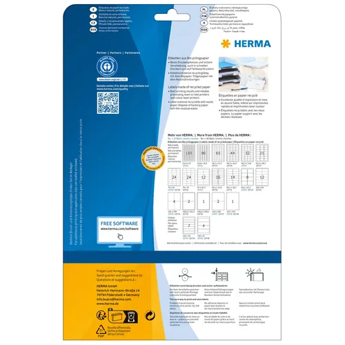 HERMA Universal-Etiketten 35.6 x 16.9 mm, 20 Blatt - Klebehaftung: Permanent - Drucker Kompatibilität: Inkjet - Laser - Anzahl Blatt: 20 × - Papierformat: A4 - Anzahl Etiketten: 1600 - Etikettentyp: Universal-Etiketten