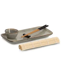 Zeller Present Sushi-Set 5-teilig 21 x 24 cm - Material: Steingut - Nachhaltigkeit: Nicht angegeben - Detailfarbe: Braun - Grau