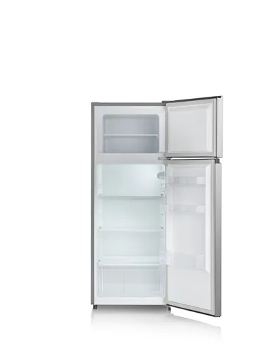 Severin Kühlschrank DT 8761 Silber, Rechts, Wechselbar - Energieeffizienzklasse: E - Bauart: Freistehend - Einbaunormen: Keine - Nutzinhalt Kühlen: 165 l - Nutzinhalt Gefrieren: 41 l - Breite: 55 cm
