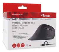Equip Ergonomische Maus USB-A-C Stker 1.80m Rechts schwarz