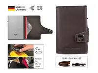 TRU VIRTU Portemonnaie Click & Slide Wallet - Münzfach: Nein - RFID-Schutz: Ja - Farbe: Braun - Silber - Material: Acrylnitril-Butadien-Styrol (ABS) - Leder - Aluminium - Verschluss: Knopfdruck