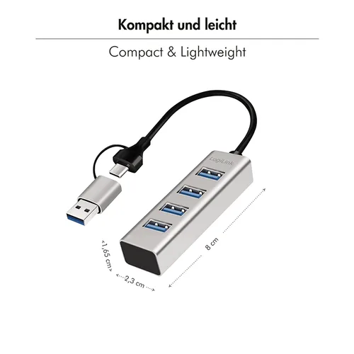 Logilink USB 3.0 HUB, 4x USB-A, 5 Gbits, silber