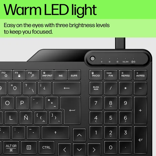 HP 400 Backlit Wired Keyboard clavier Maison USB Noir