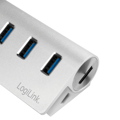 Logilink USB 3.0 HUB 3-Port, mit Kartenleser, ALU, silber