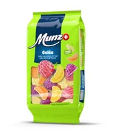 Munz Munz Fruchtgelée 200 g - Produkttyp: Kaubonbons - Nährwertangabe pro: 100 g - Energiegehalt (in kj): 301 KJ - Energiegehalt (in kcal): 1280 Kcal - Fett: 0 g - Gesättigte Fettsäuren: 0 g