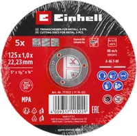 Einhell 5 Trennscheiben 125 mm - Zubehörtyp: Trennscheibe - Durchmesser: 125 mm - Für Material: Stahl - Edelstahl - Set: Ja