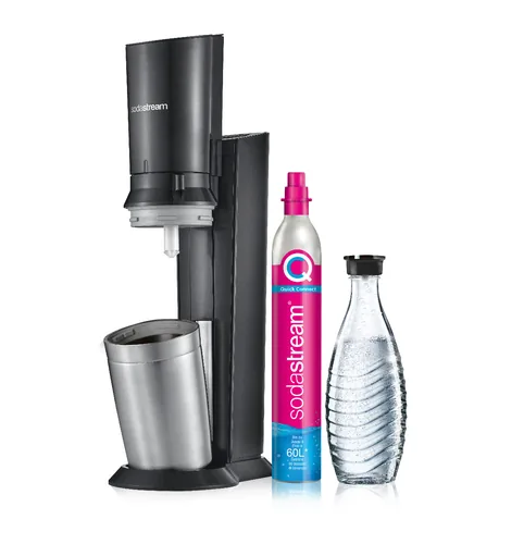 Sodastream Wassersprudler Crystal CQC Schwarz - Breite: 29 cm - Höhe: 45 cm - Tiefe: 20 cm - Detailfarbe: Schwarz - Passender Zylinder: 60 l - Im Lieferumfang enthaltene Flaschen: 1