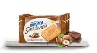 DAR-VIDA Snack Sandwich Choco & Haselnusscrème 195 g - Produkttyp: Dar-Vida - Nährwertangabe pro: 100 g - Energiegehalt (in kj): 1993 KJ - Energiegehalt (in kcal): 476 Kcal - Fett: 21 g - Gesättigte Fettsäuren: 4.9 g