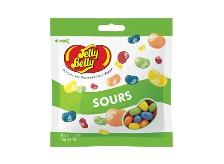 Jelly Belly Bonbons saure Mischung 70 g - Produkttyp: Lutschbonbons - Nährwertangabe pro: 100 g - Energiegehalt (in kj): 1514 KJ - Energiegehalt (in kcal): 356 Kcal - Fett: 0 g - Davon gesättigte Fettsäuren: 0 g