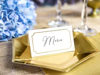 Partydeco Tischkarte Goldrahmen 9.5 x 5.5 cm, 10 Stück - Papierformat: 9.5 x 5.5 cm - Motiv: Hochzeit - Verpackungseinheit: 10 Stück - Detailfarbe: Weiss - Inkl. Couvert: Nein
