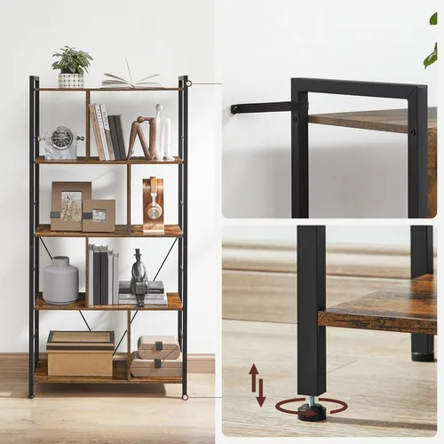 VASAGLE Bücherregal Braun/Schwarz - Eigenschaften: Keine Eigenschaft - Zertifikate: Keine Zertifizierung - Breite: 74 cm - Höhe: 150 cm - Tiefe: 30 cm - Detailfarbe: Braun - Schwarz