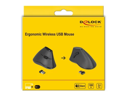 Delock Ergonomische vertikal optische 5-Tasten Maus 2,4 GHz kabellos - Lautlos