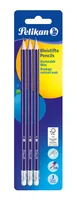 Pelikan Bleistift HB, Blau mit Radierer, 3 Stück - Strichstärke: Keine Angabe - Härtegrad: HB - Set: Ja - Anwender: Büro - Erwachsene - Kinder - Schule - Ergnonomisch Schreiben: Nein - Bleistiftart: Bleistift