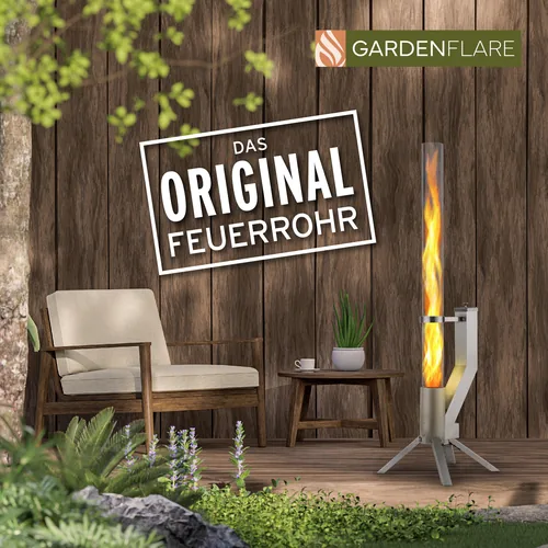 Gardenflare Klassik Feuerrohr Silber - Zusatzausstattung: Keine - Typ: Ambiente - Höhe: 130 cm - Durchmesser: 8 cm - Material: Borosilikatglas - Edelstahl - Edelstahl (pulverbeschichtet) - Metall