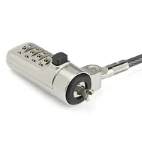 StarTech.com Laptop Sicherheitsschloss (4-stelliges, verstellbares Zahlenschloss, für Noble Security Wedge Sicherheitsbuchsen, 2 m Stahlkabel)