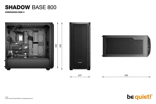 be quiet! PC-Gehäuse Shadow Base 800 Schwarz - Unterstützte Mainboards: E-ATX - ATX - Micro-ATX - Mini-ITX - Detailfarbe: Schwarz - Anzahl Lüfterplätze: 8 - Sichtfenster: Ja - Netzteil vorinstalliert: Nein - Gehäuse Bauart: Mid-Tower