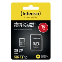 INTENSO Micro SDHC Card PRO 16GB 3433470 with adapter, UHS-I