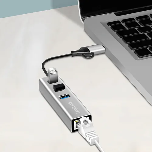 Logilink USB 3.2 Gen 1 HUB, 3x USB-A, 1x RJ45, silber