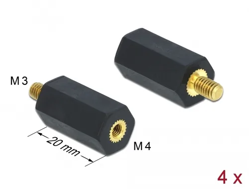 DeLOCK Standoff M4 x M3, hexagon, inside / outside, 20 mm black 4 pcs