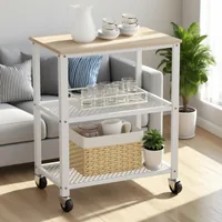 relaxdays Küchenwagen 77.5 x 60 cm Natur-Weiss - Tiefe: 40 cm - Breite: 60 cm - Höhe: 77.5 cm - Detailmaterial: Mitteldichte Holzfaserplatte (MDF) - Stahl - Grundmaterial: Holz - Metall