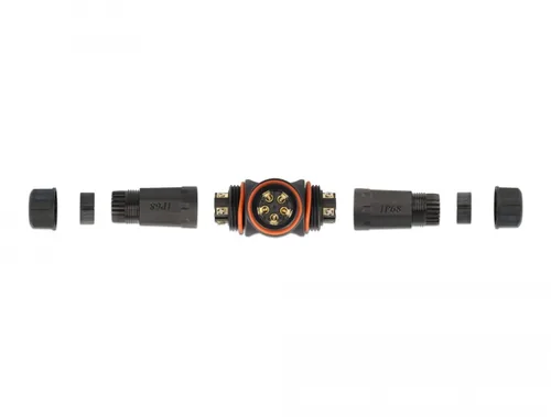 Delock Verbindungsmuffe IP68, T-Stück, 5 Pin, 4.5 - 7.5 mm schwarz - Breite: 25 mm - Länge: 114 mm - Tiefe: 25 mm - Schutzklasse: IP68 - Montage: Aufputz - E-Nr.: 999999999