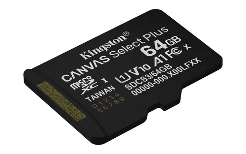 KINGSTON 64GB -  microSDXC -  Canvas -  Select -  Plus -  Gen3 -  100MB/s -  A1 -  Card -  + -  Adapter