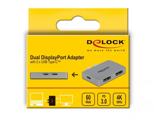 Delock Dual DisplayPort Adapter mit 4K 60 Hz und PD 3.0 für MacBook