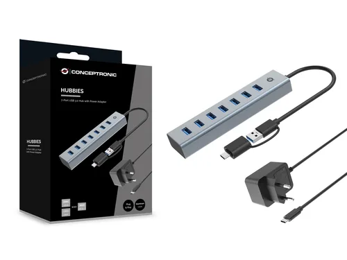CONCEPTRONIC 7-Port Hub USB-A3.0-C Adap.->7xA3.0 m.Netz. gr