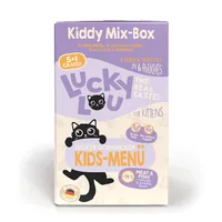 Lucky Lou Nassfutter Lifestage Kitten Kiddy Mix-Box, 6 x 125 g - Tierbedürfnis: Kein besonderes Bedürfnis - Geschmacksrichtung: Rind - Fisch - Geflügel - Zertifikate: Keine Zertifizierung - Fleischsorte: Geflügel - Rind - Forelle - Futtereigenschaft: Getr